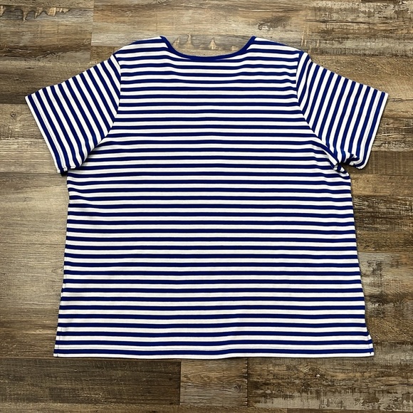 Quacker Factory Blue Stripe Sequin Anchor T-shirt Nautical Sailor Sz XL Cruise - Picture 7 of 13